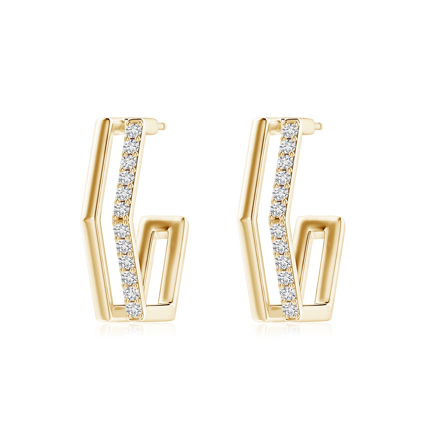 1.3mm HSI2 Alternating Diamond Hexagonal Double Hoop Earrings in Yellow Gold