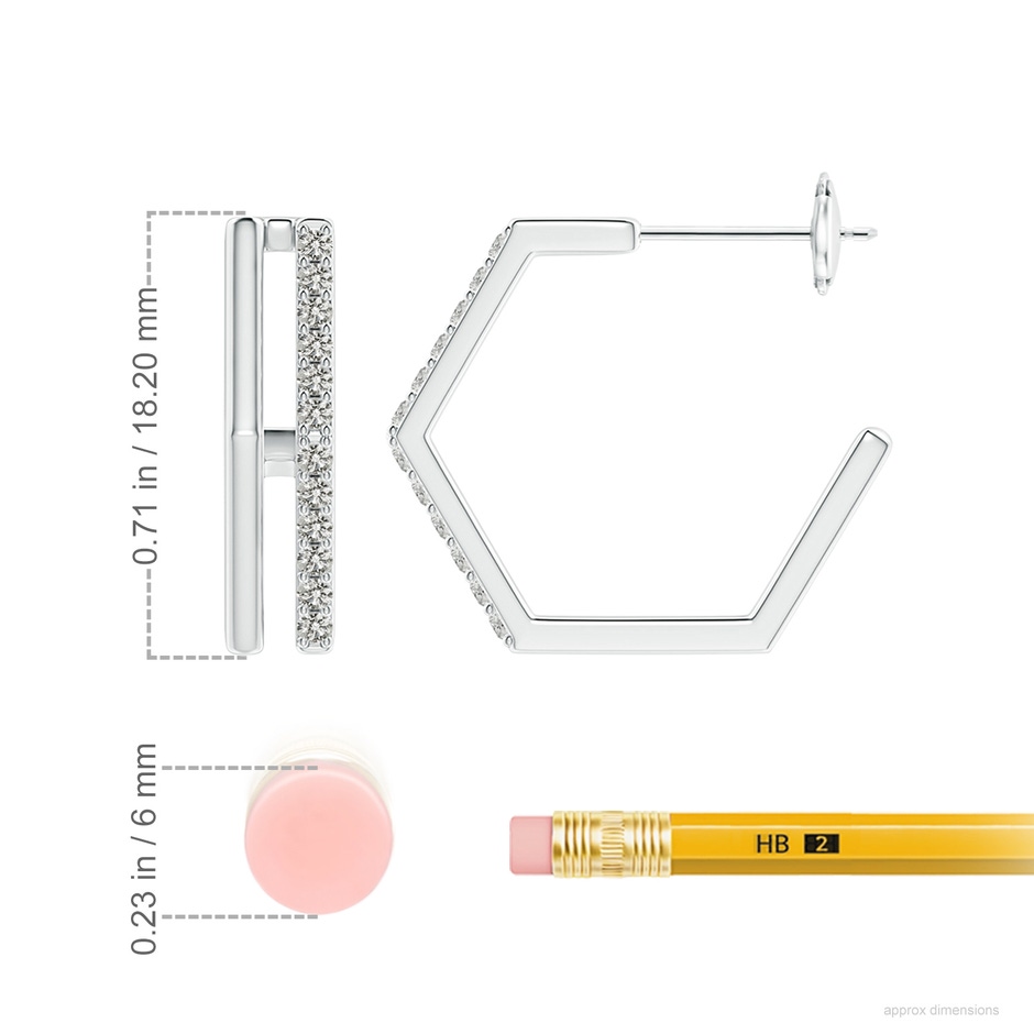 1.3mm KI3 Alternating Diamond Hexagonal Double Hoop Earrings in White Gold ruler