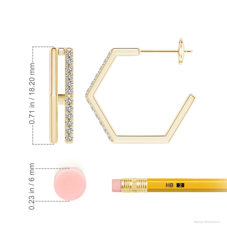 1.3mm KI3 Alternating Diamond Hexagonal Double Hoop Earrings in Yellow Gold ruler