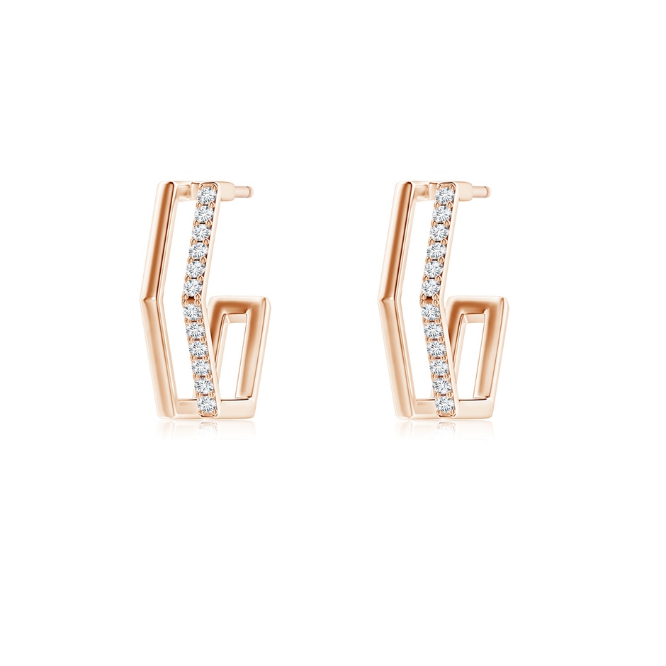 1mm GVS2 Alternating Diamond Hexagonal Double Hoop Earrings in Rose Gold 