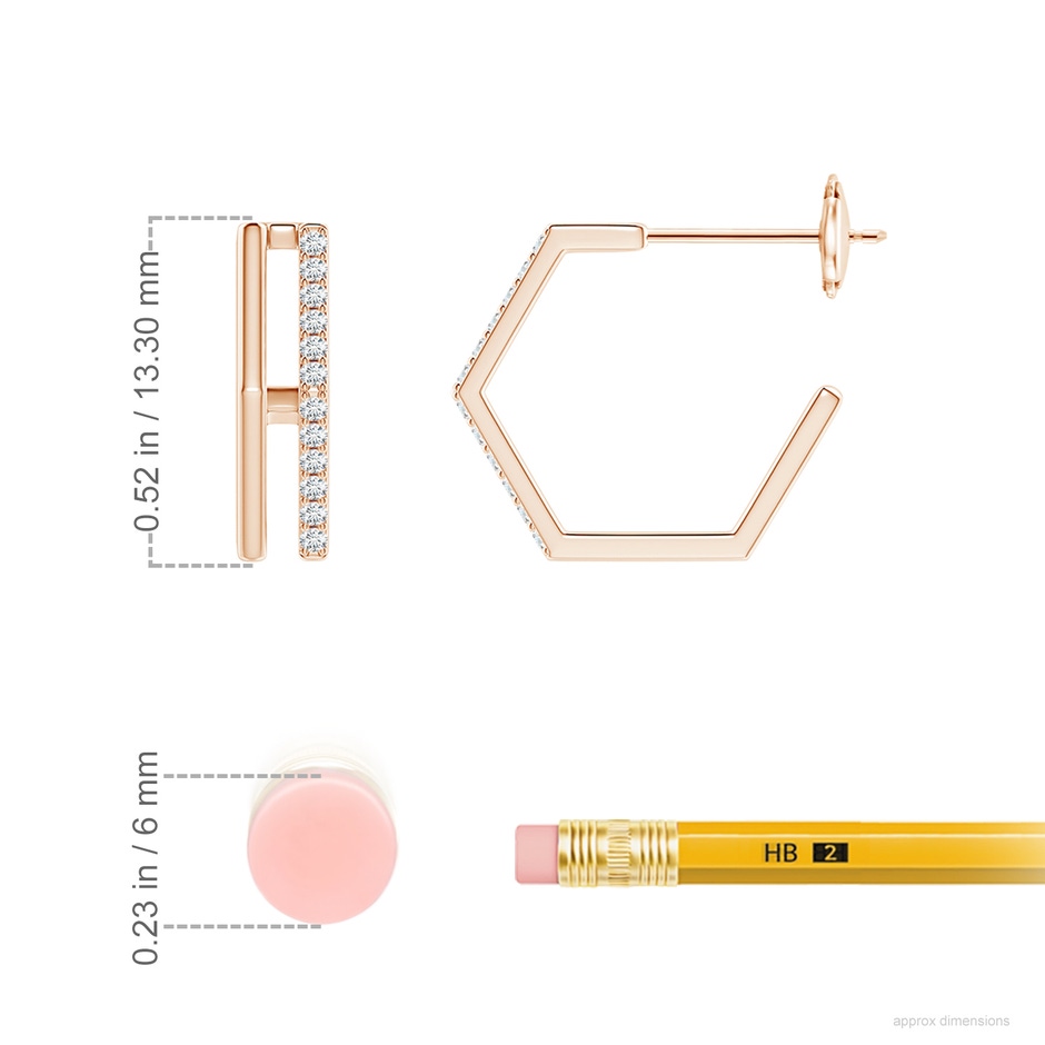 1mm GVS2 Alternating Diamond Hexagonal Double Hoop Earrings in Rose Gold ruler