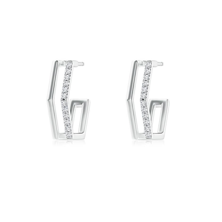 1mm GVS2 Alternating Diamond Hexagonal Double Hoop Earrings in White Gold 