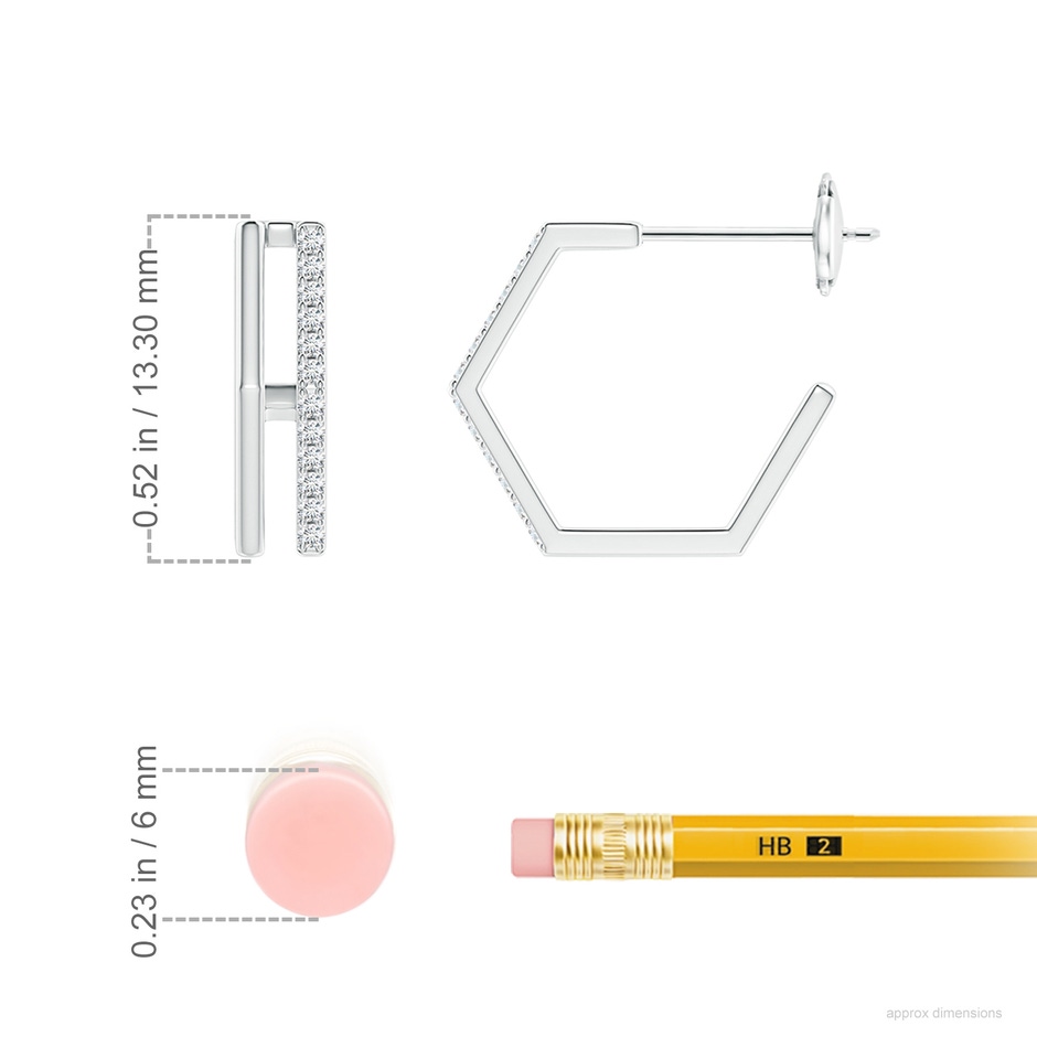 1mm GVS2 Alternating Diamond Hexagonal Double Hoop Earrings in White Gold ruler