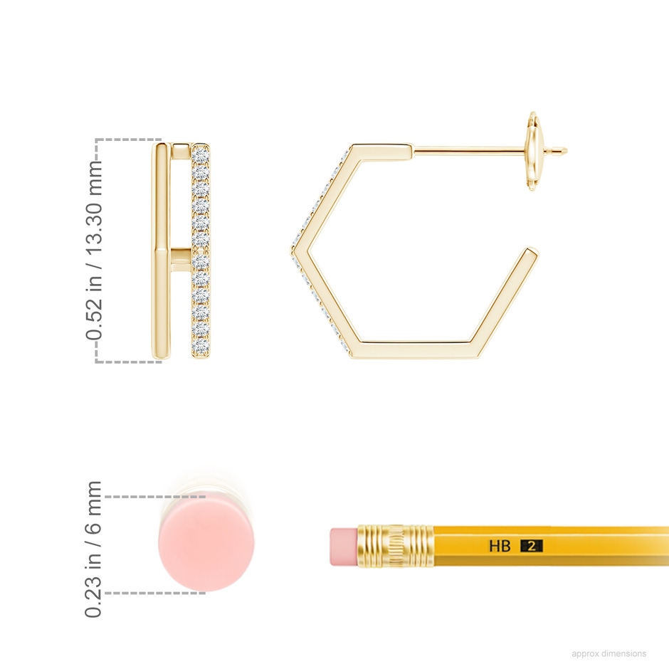 1mm GVS2 Alternating Diamond Hexagonal Double Hoop Earrings in Yellow Gold ruler