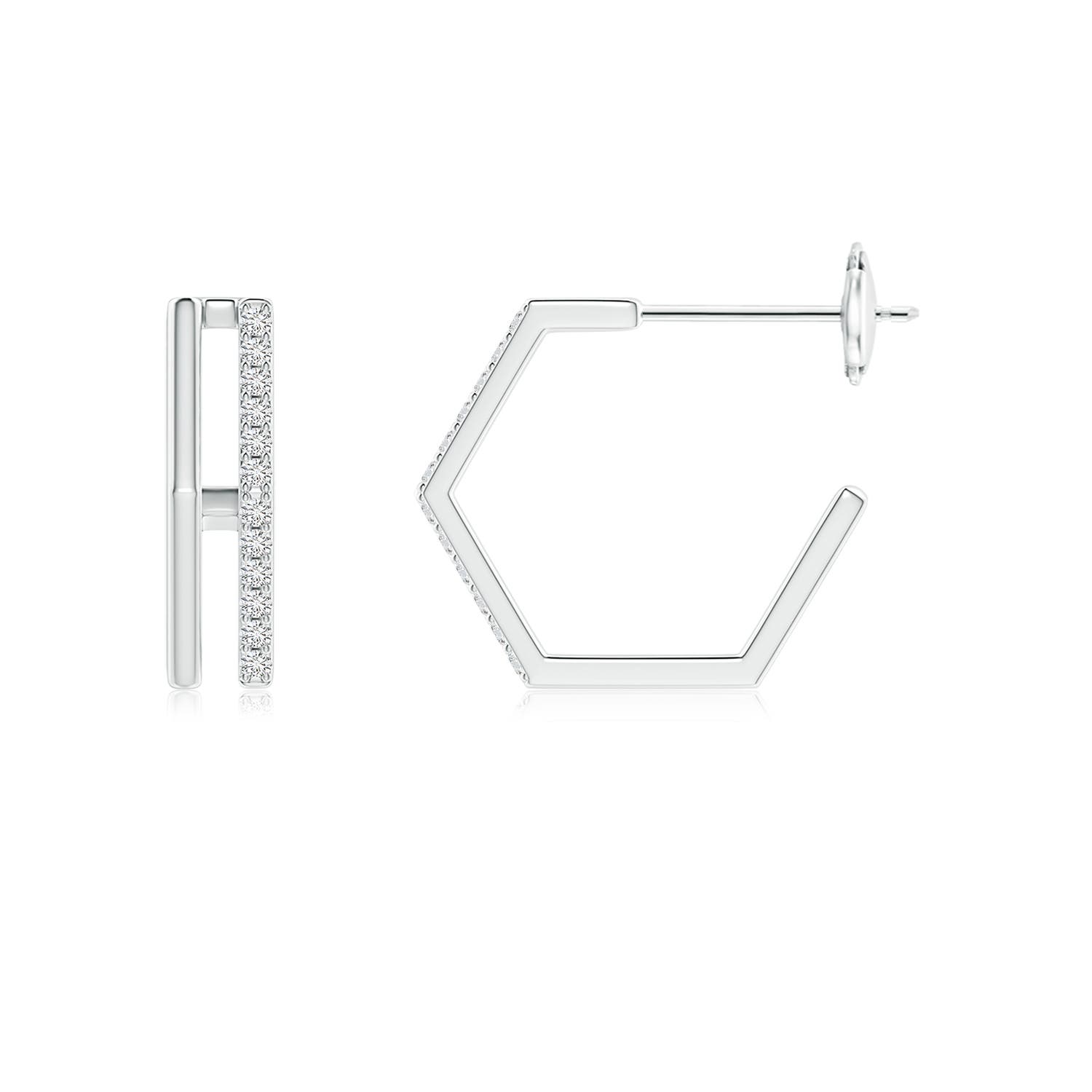 1mm HSI2 Alternating Diamond Hexagonal Double Hoop Earrings in White Gold