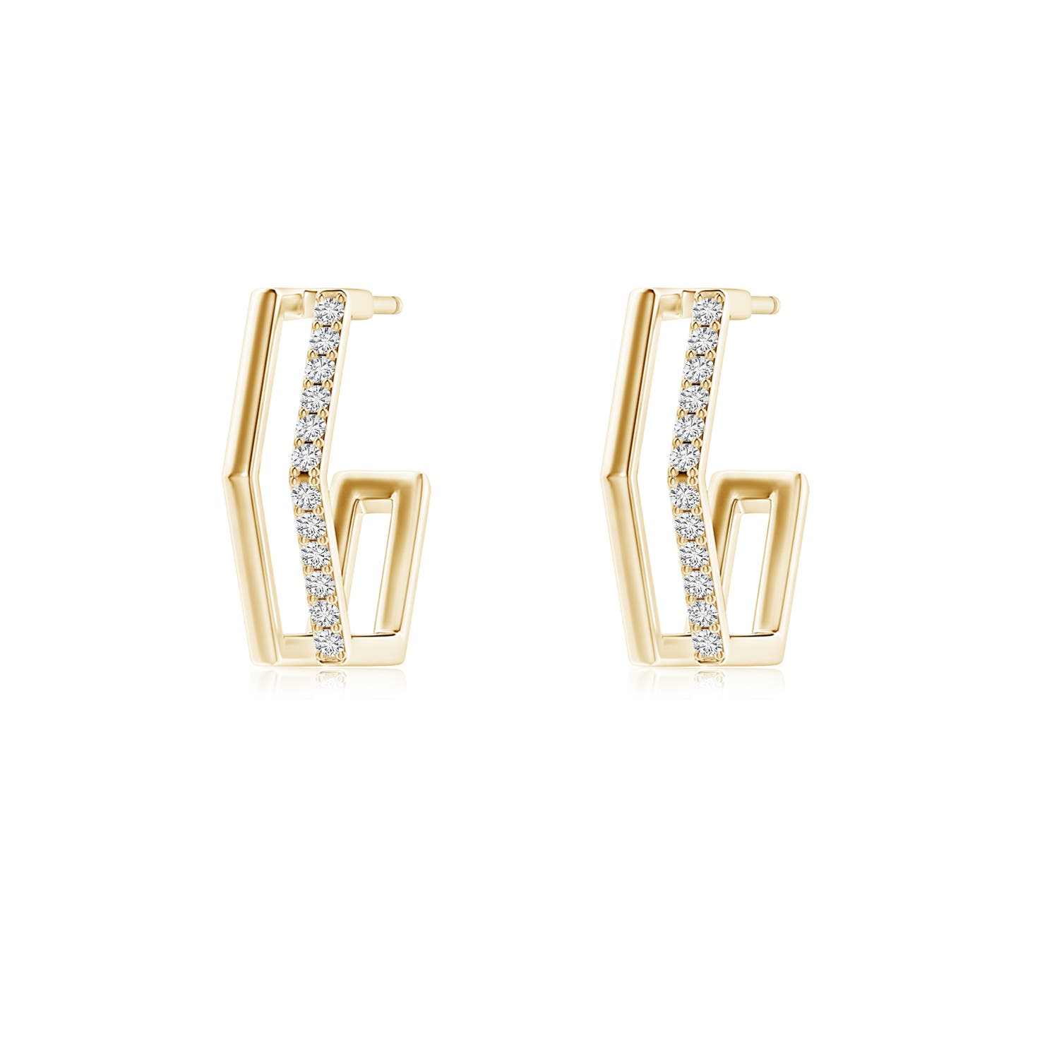 1mm HSI2 Alternating Diamond Hexagonal Double Hoop Earrings in Yellow Gold