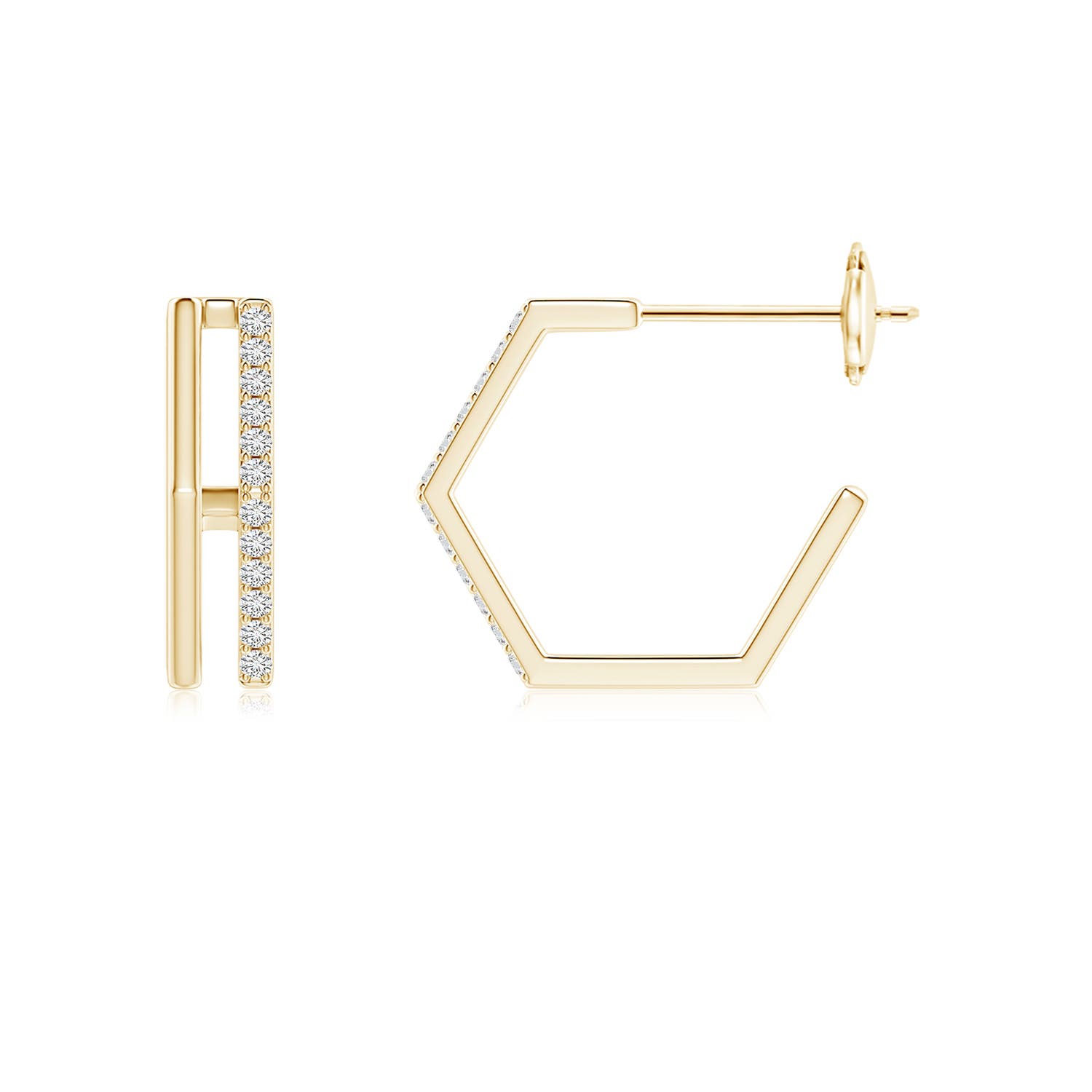 1mm HSI2 Alternating Diamond Hexagonal Double Hoop Earrings in Yellow Gold