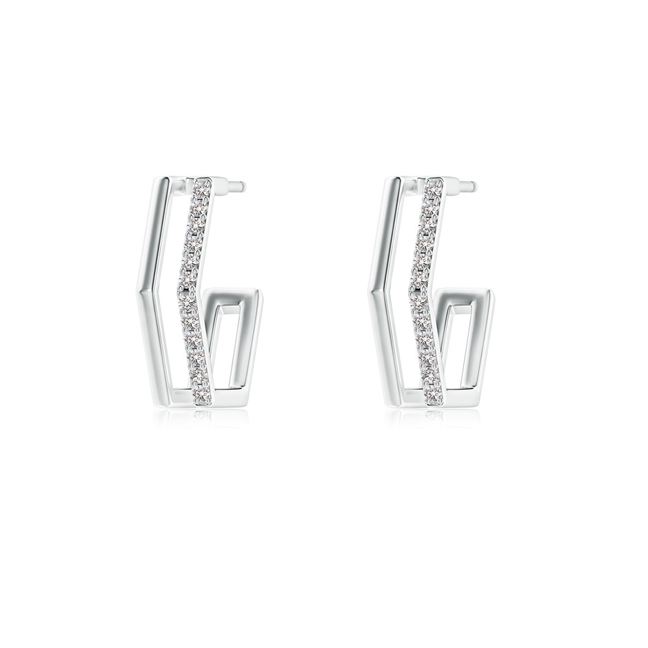 1mm IJI1I2 Alternating Diamond Hexagonal Double Hoop Earrings in White Gold 