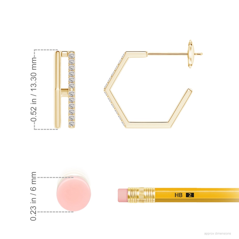 1mm IJI1I2 Alternating Diamond Hexagonal Double Hoop Earrings in Yellow Gold ruler