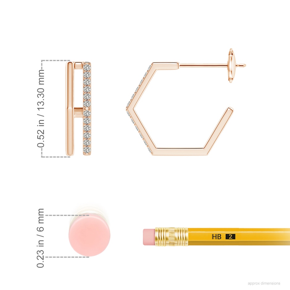 1mm KI3 Alternating Diamond Hexagonal Double Hoop Earrings in Rose Gold ruler