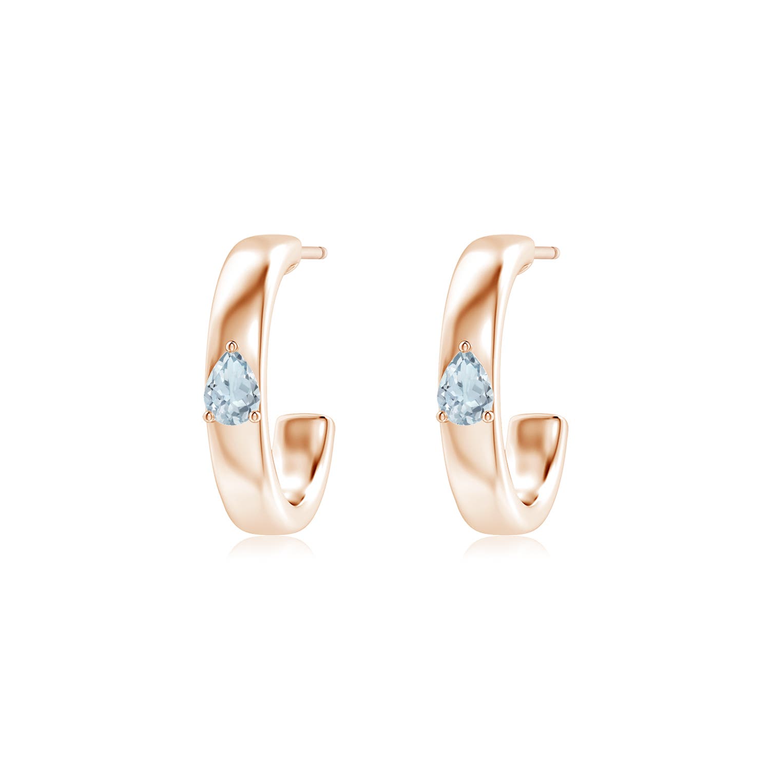 4x3mm A Pear Aquamarine Solitaire Hoop Earrings in Rose Gold