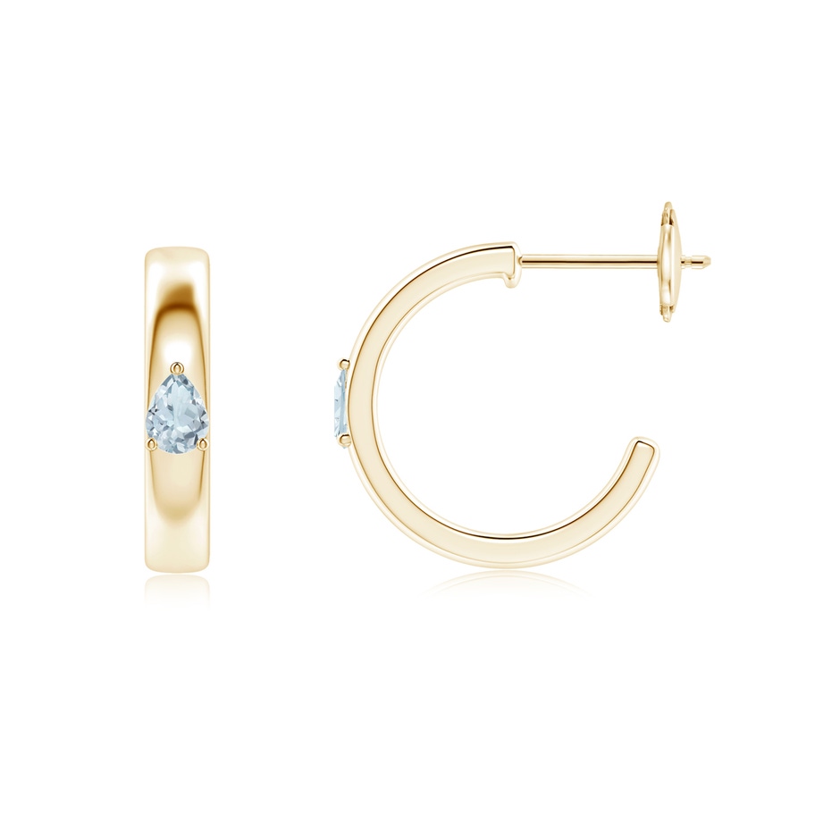 4x3mm A Pear Aquamarine Solitaire Hoop Earrings in Yellow Gold side 199