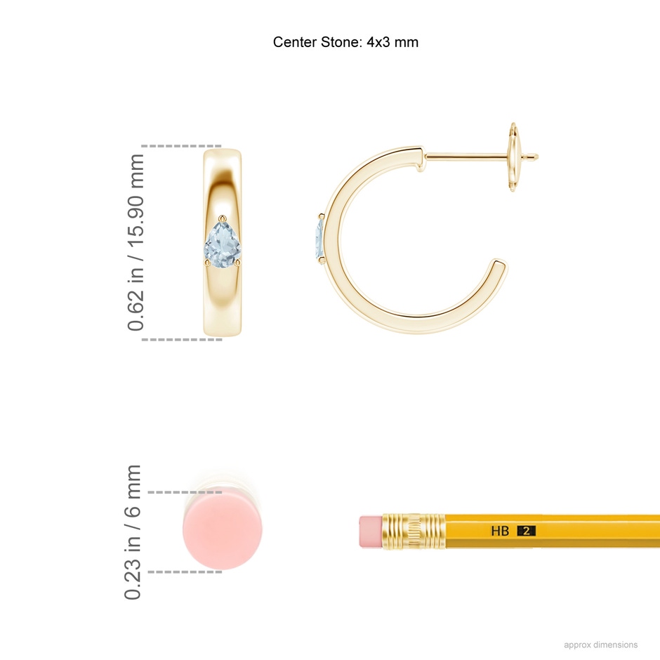 4x3mm A Pear Aquamarine Solitaire Hoop Earrings in Yellow Gold ruler