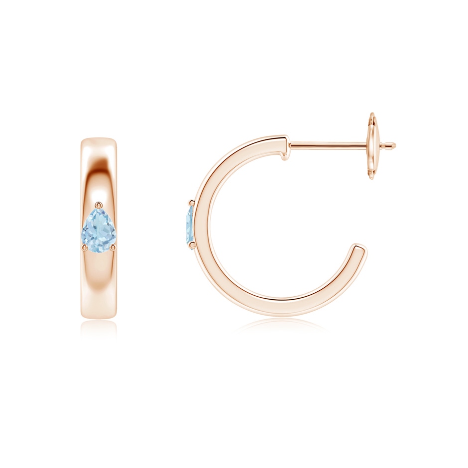 4x3mm AA Pear Aquamarine Solitaire Hoop Earrings in Rose Gold side 199