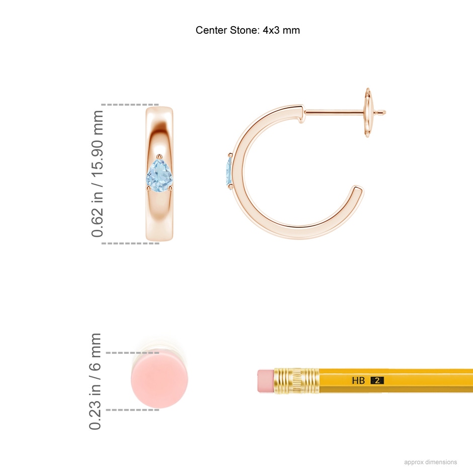 4x3mm AA Pear Aquamarine Solitaire Hoop Earrings in Rose Gold ruler