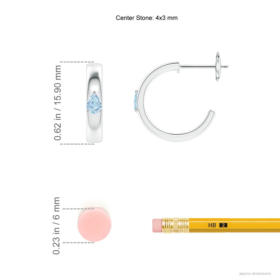 4x3mm AA Pear Aquamarine Solitaire Hoop Earrings in White Gold ruler