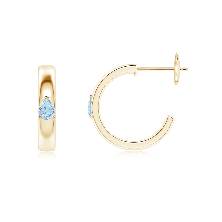 4x3mm AA Pear Aquamarine Solitaire Hoop Earrings in Yellow Gold side 199