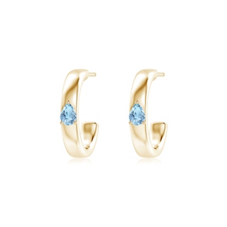 4x3mm AAA Pear Aquamarine Solitaire Hoop Earrings in Yellow Gold