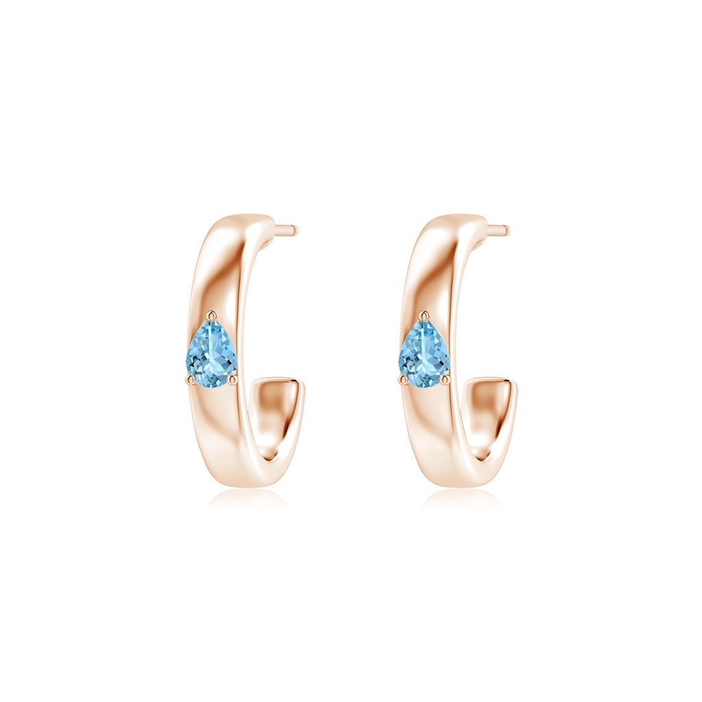 4x3mm AAAA Pear Aquamarine Solitaire Hoop Earrings in Rose Gold