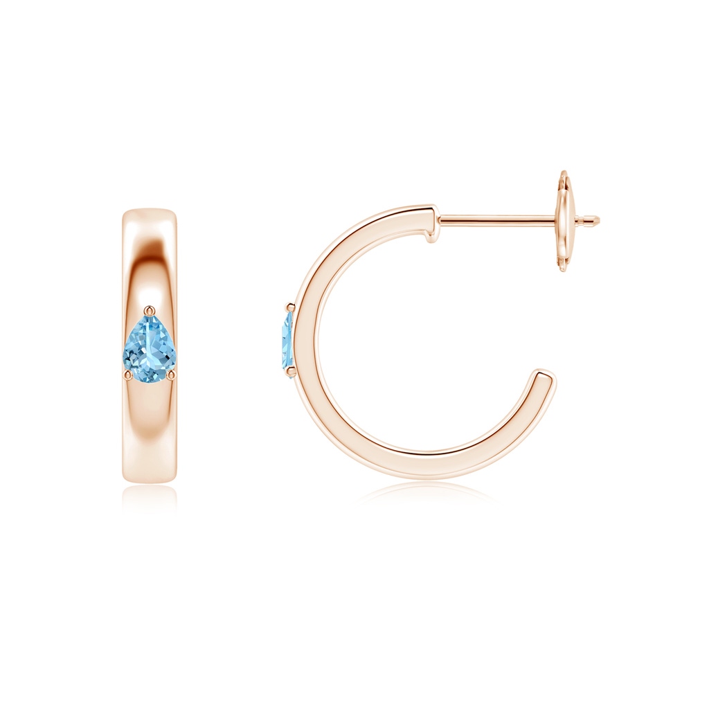4x3mm AAAA Pear Aquamarine Solitaire Hoop Earrings in Rose Gold - side 199
