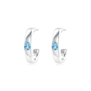 4x3mm AAAA Pear Aquamarine Solitaire Hoop Earrings in S999 Silver