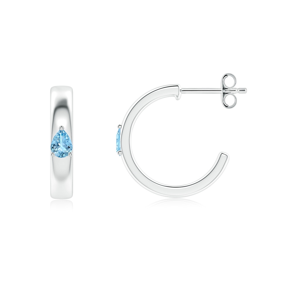 4x3mm AAAA Pear Aquamarine Solitaire Hoop Earrings in S999 Silver - side 199