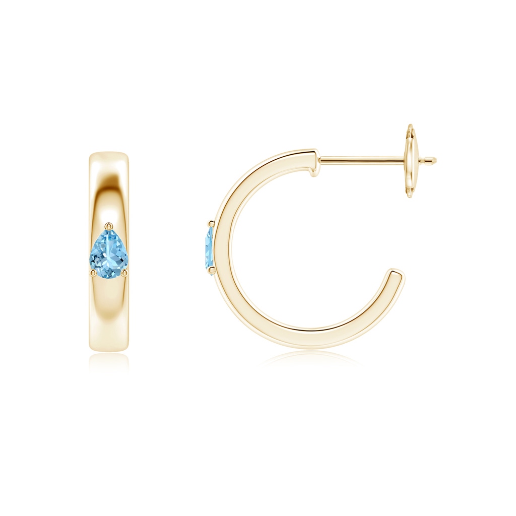4x3mm AAAA Pear Aquamarine Solitaire Hoop Earrings in Yellow Gold - side 199