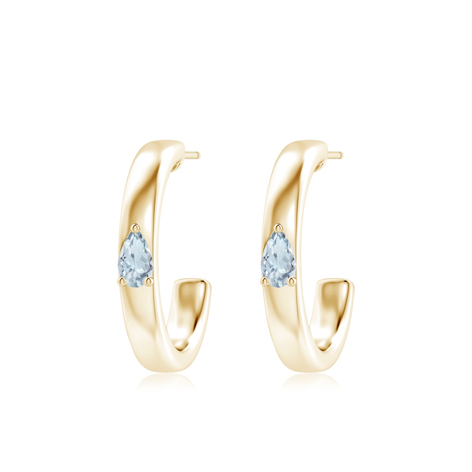 5x3mm A Pear Aquamarine Solitaire Hoop Earrings in Yellow Gold 