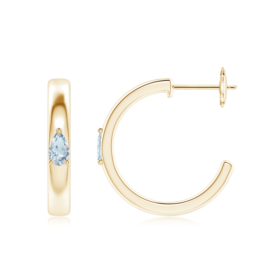 5x3mm A Pear Aquamarine Solitaire Hoop Earrings in Yellow Gold side 199