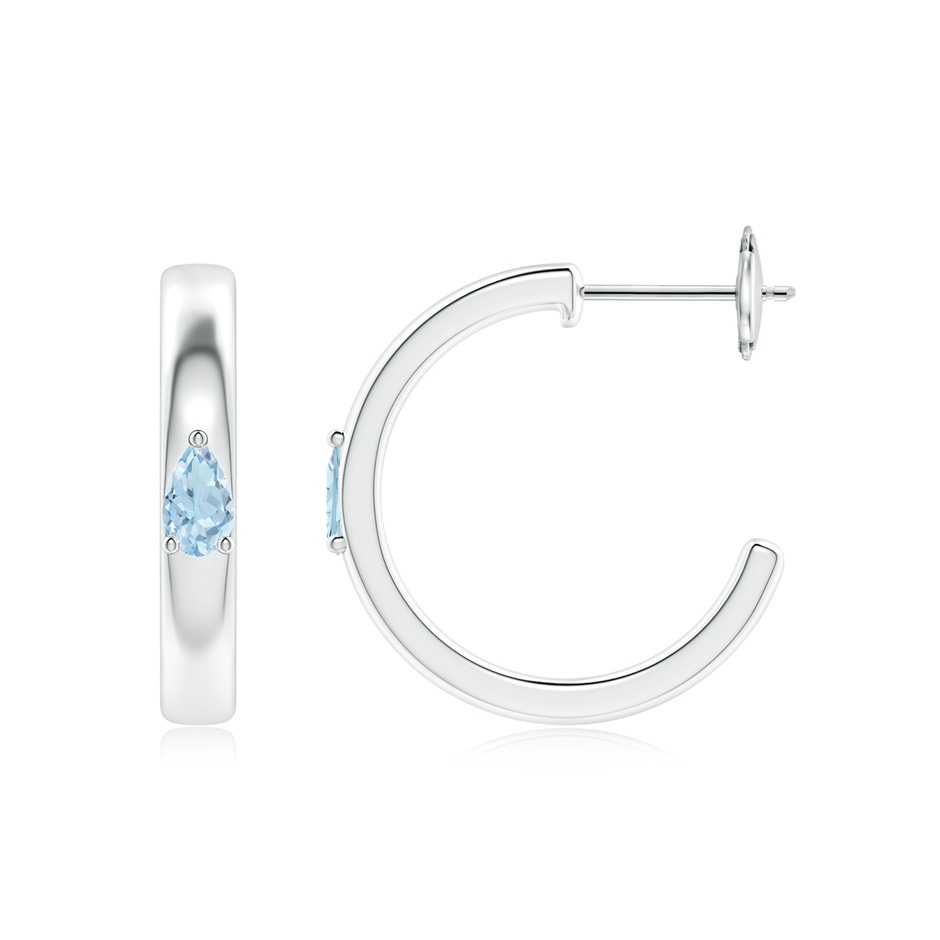 5x3mm AA Pear Aquamarine Solitaire Hoop Earrings in White Gold side 199