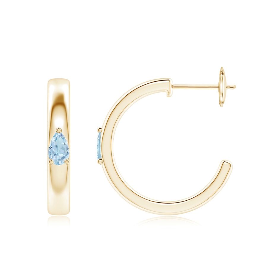 5x3mm AA Pear Aquamarine Solitaire Hoop Earrings in Yellow Gold side 199