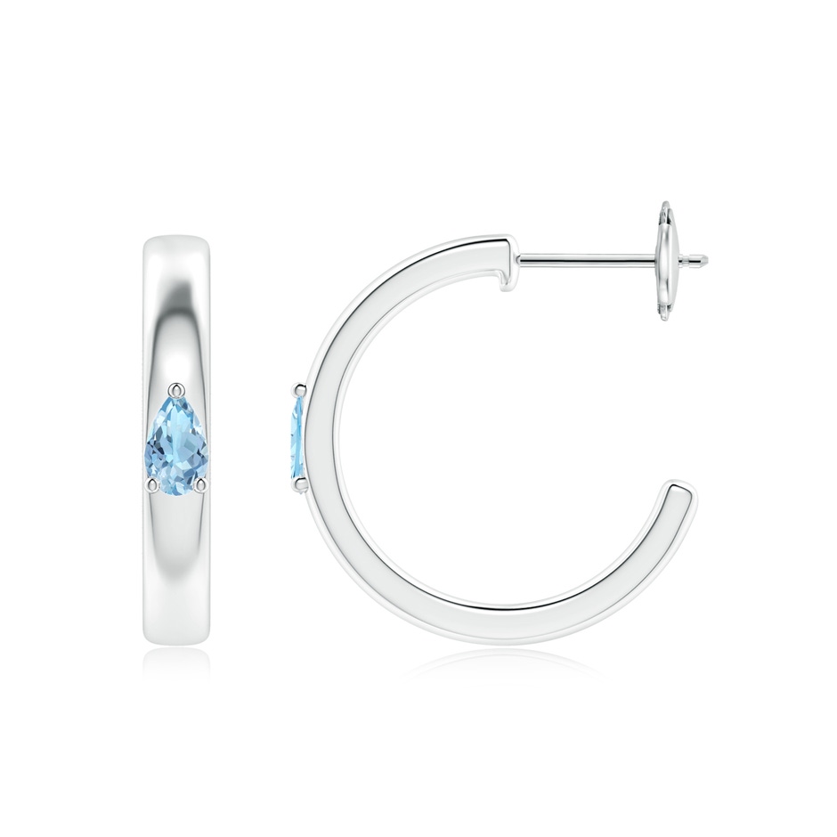 5x3mm AAA Pear Aquamarine Solitaire Hoop Earrings in White Gold side 199