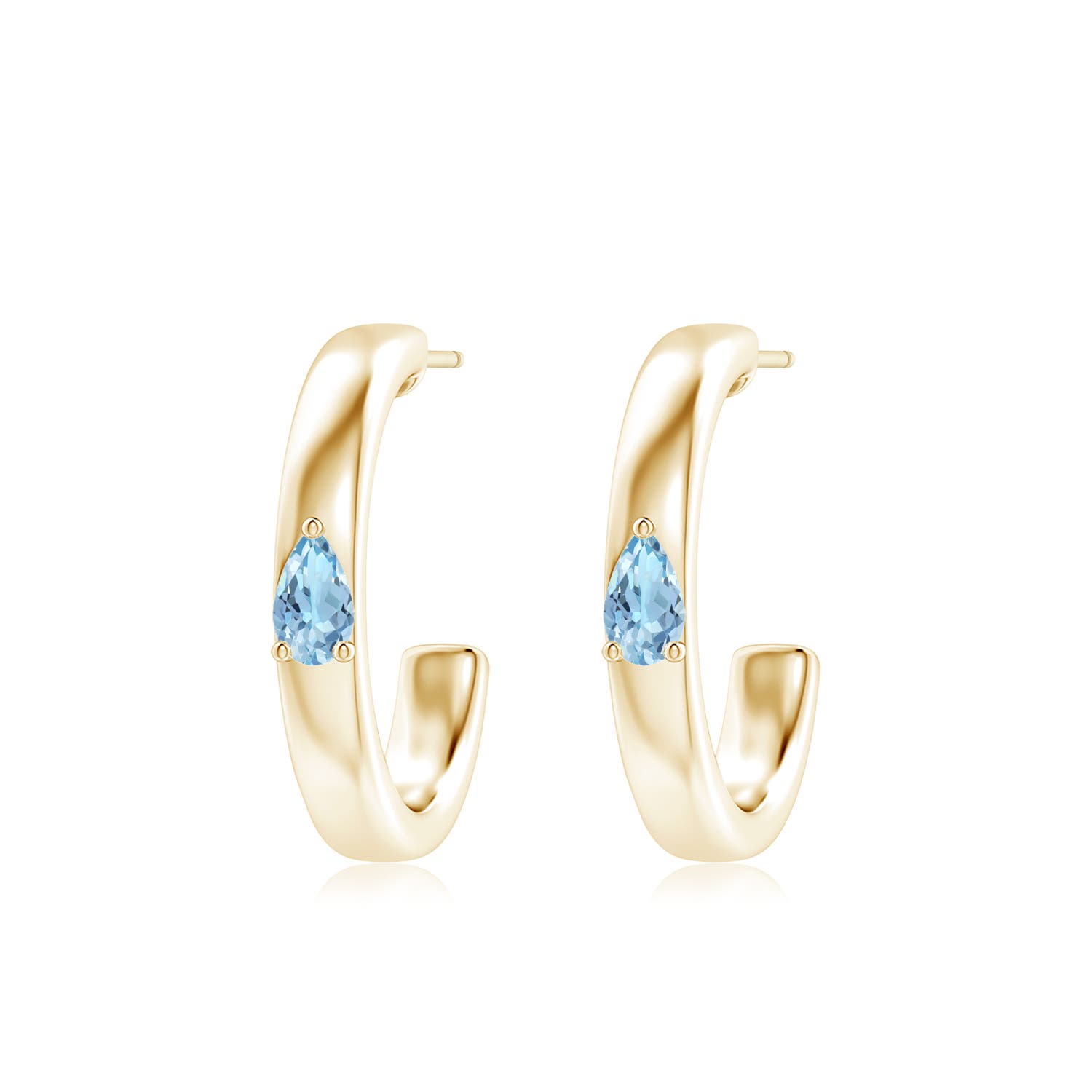 5x3mm AAA Pear Aquamarine Solitaire Hoop Earrings in Yellow Gold