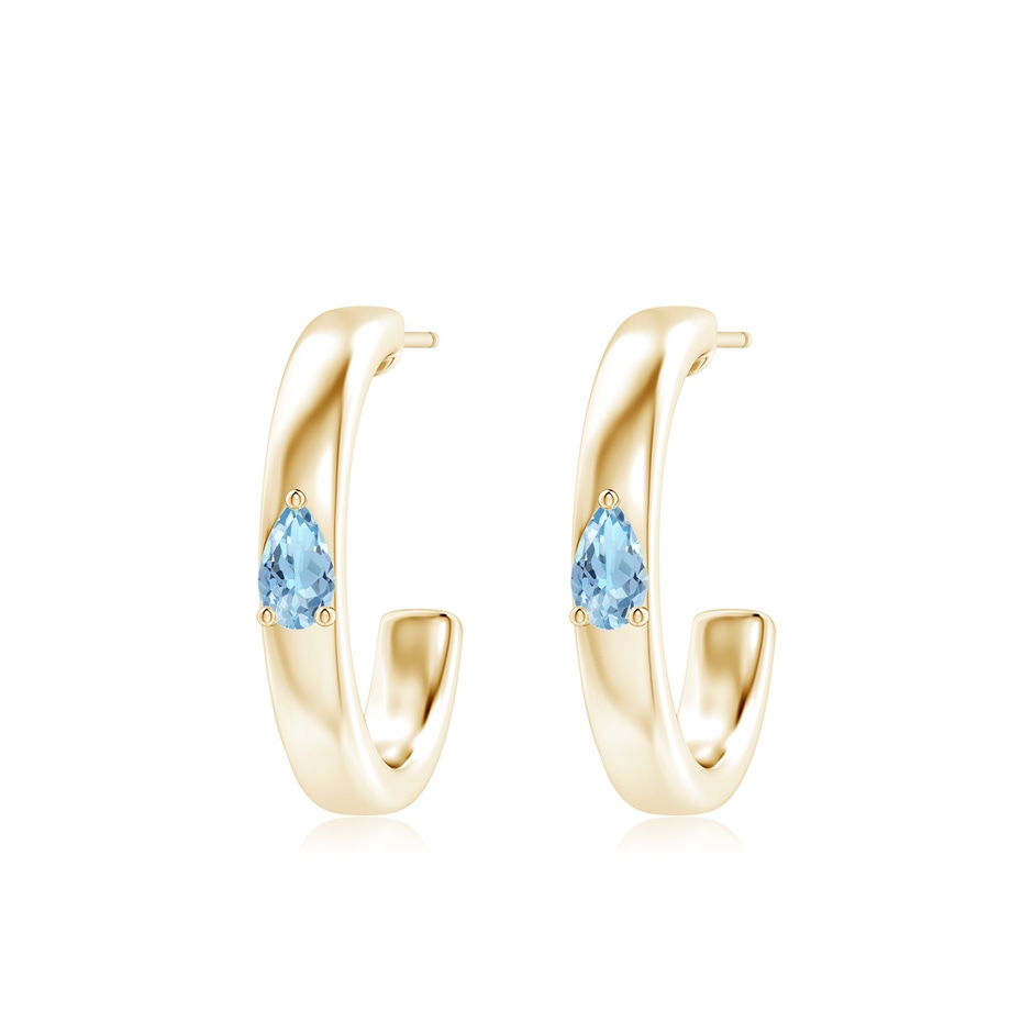 5x3mm AAA Pear Aquamarine Solitaire Hoop Earrings in Yellow Gold 