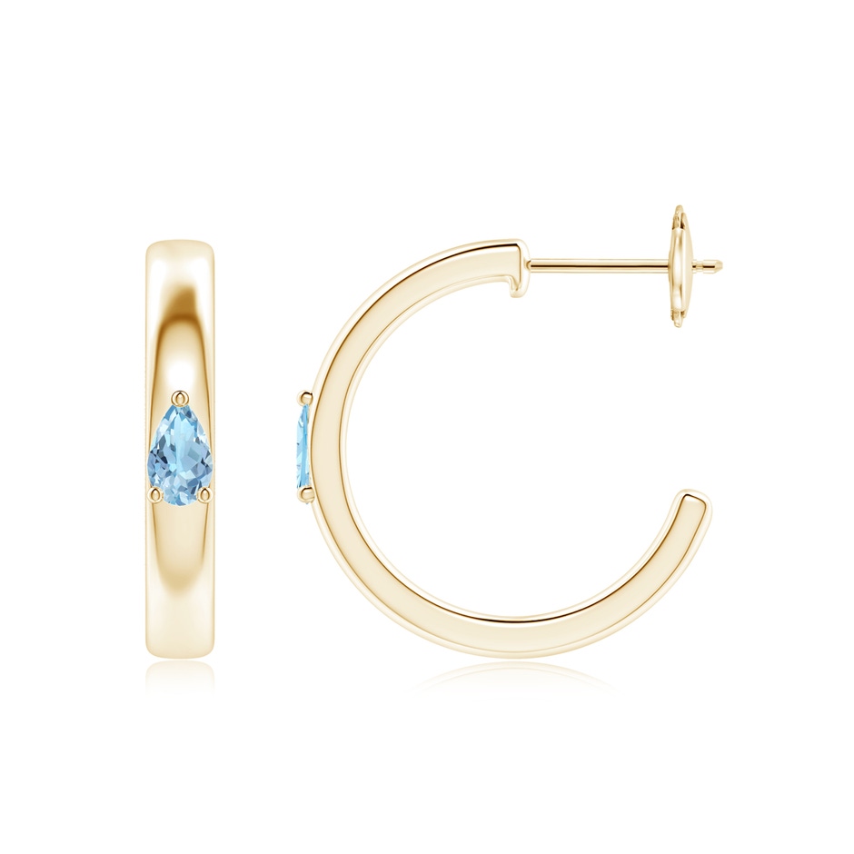 5x3mm AAA Pear Aquamarine Solitaire Hoop Earrings in Yellow Gold side 199