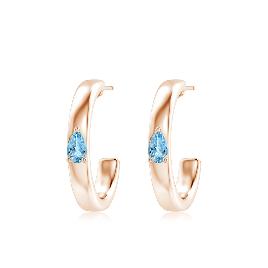 5x3mm AAAA Pear Aquamarine Solitaire Hoop Earrings in Rose Gold 