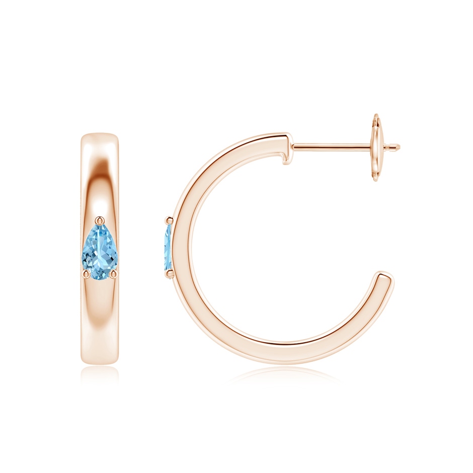 5x3mm AAAA Pear Aquamarine Solitaire Hoop Earrings in Rose Gold side 199
