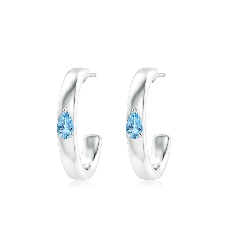5x3mm AAAA Pear Aquamarine Solitaire Hoop Earrings in White Gold 
