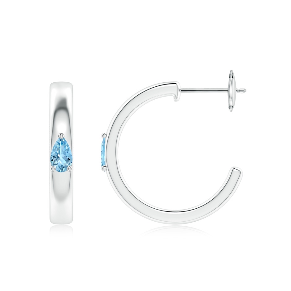 5x3mm AAAA Pear Aquamarine Solitaire Hoop Earrings in White Gold side 199