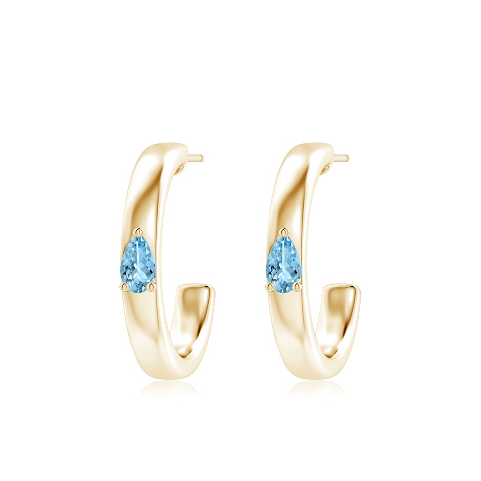 5x3mm AAAA Pear Aquamarine Solitaire Hoop Earrings in Yellow Gold 
