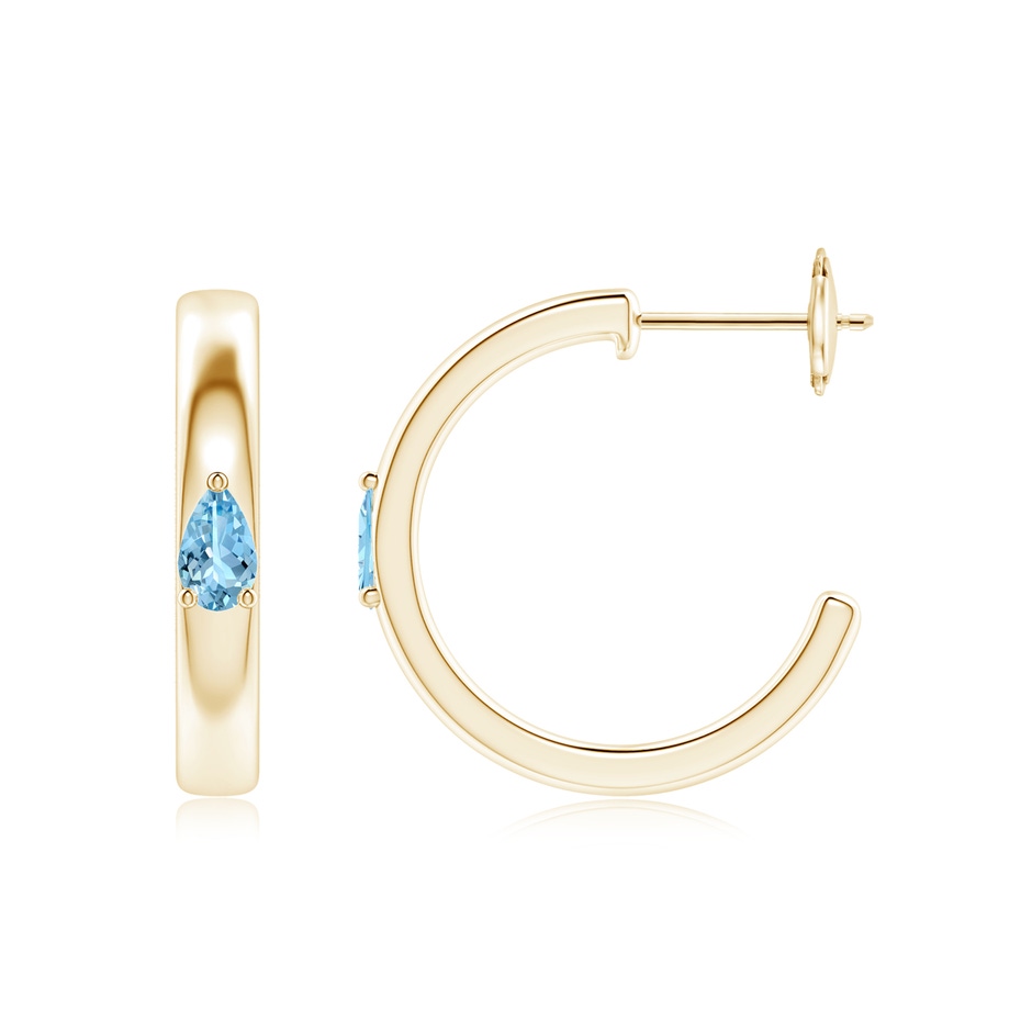 5x3mm AAAA Pear Aquamarine Solitaire Hoop Earrings in Yellow Gold side 199