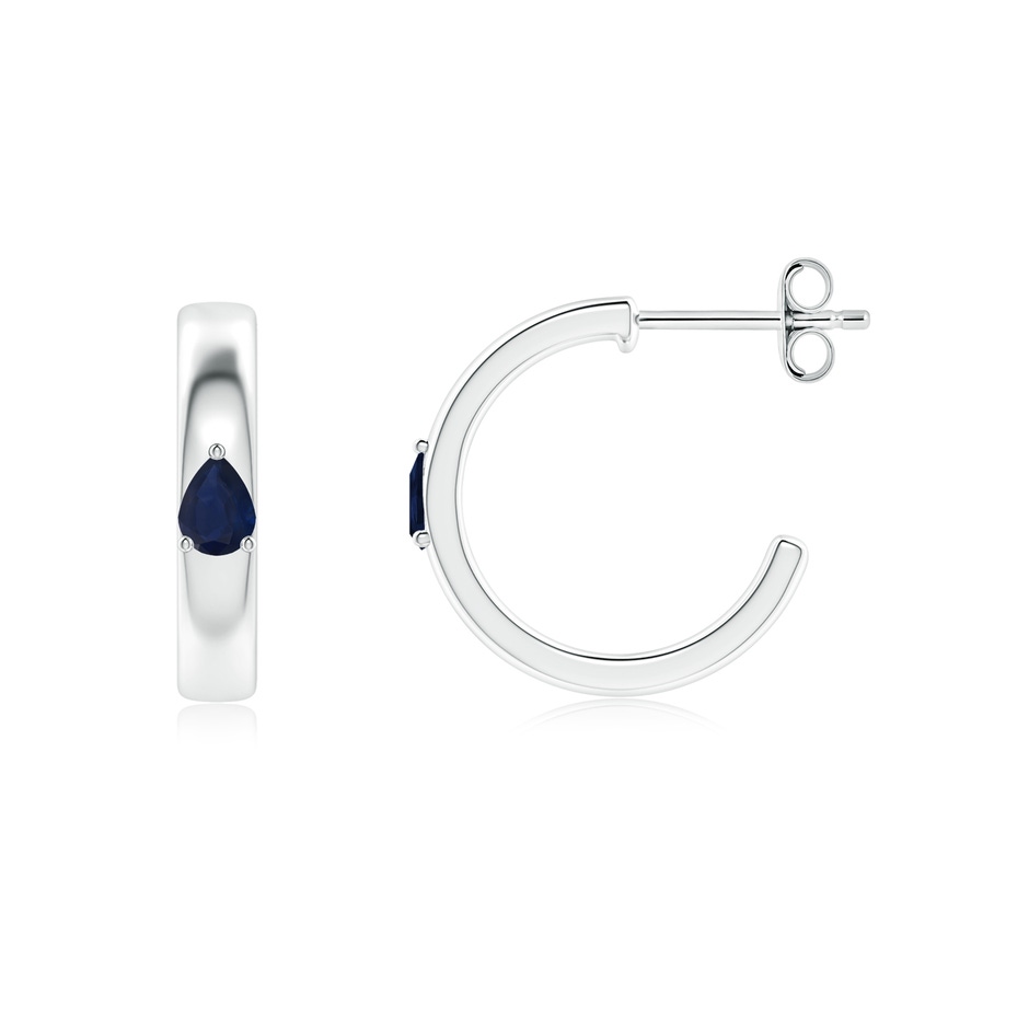 4x3mm A Pear Blue Sapphire Solitaire Hoop Earrings in S999 Silver side 199