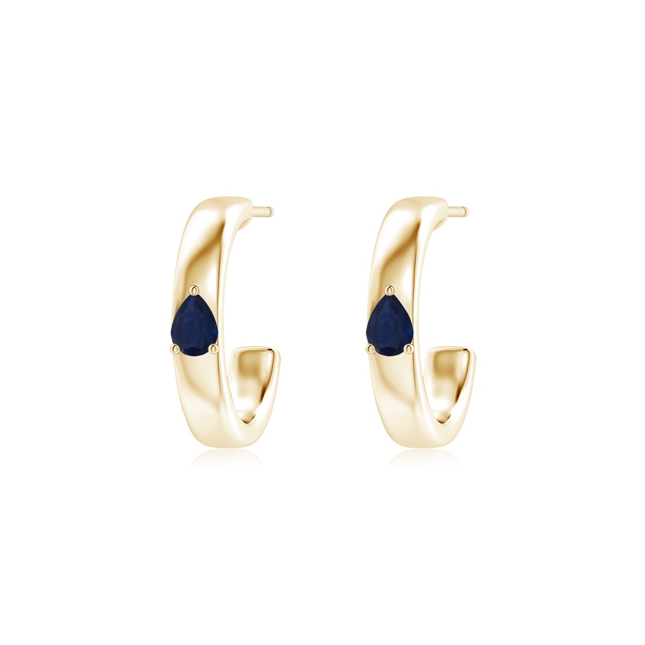 4x3mm A Pear Blue Sapphire Solitaire Hoop Earrings in Yellow Gold 