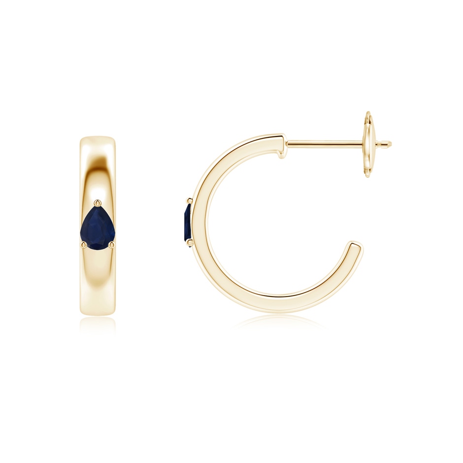 4x3mm A Pear Blue Sapphire Solitaire Hoop Earrings in Yellow Gold side 199