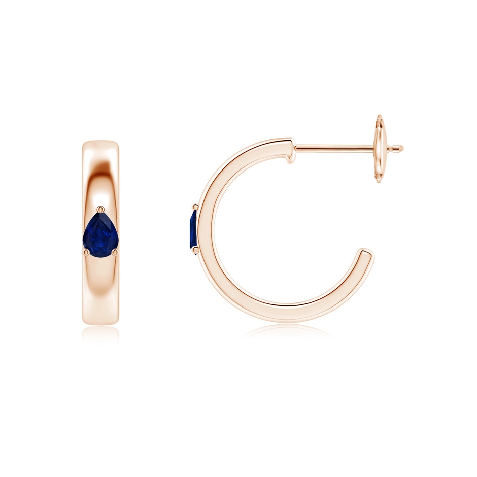 4x3mm AA Pear Blue Sapphire Solitaire Hoop Earrings in Rose Gold side 199