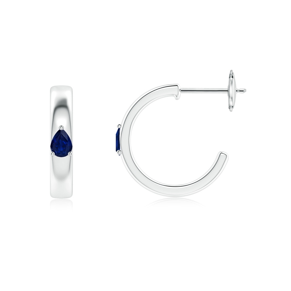 4x3mm AA Pear Blue Sapphire Solitaire Hoop Earrings in White Gold side 199