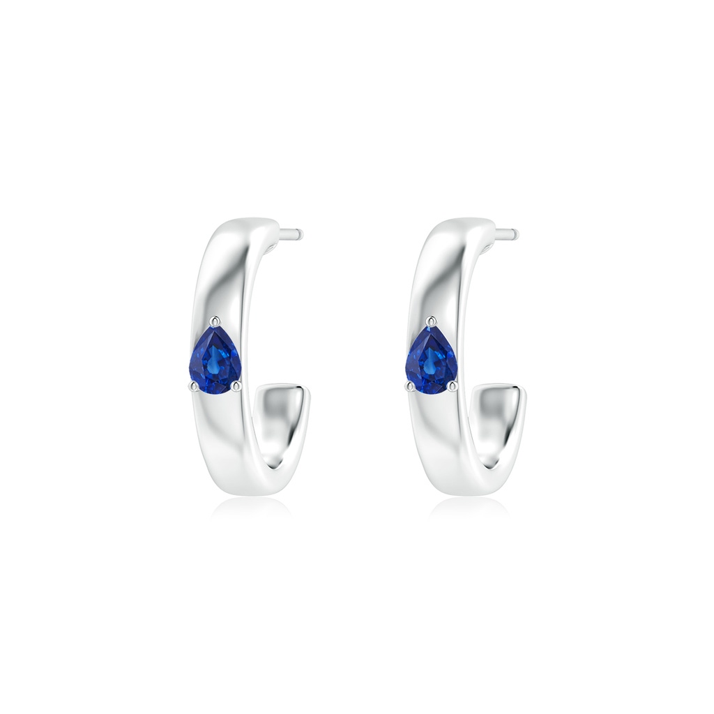 4x3mm AAA Pear Blue Sapphire Solitaire Hoop Earrings in White Gold
