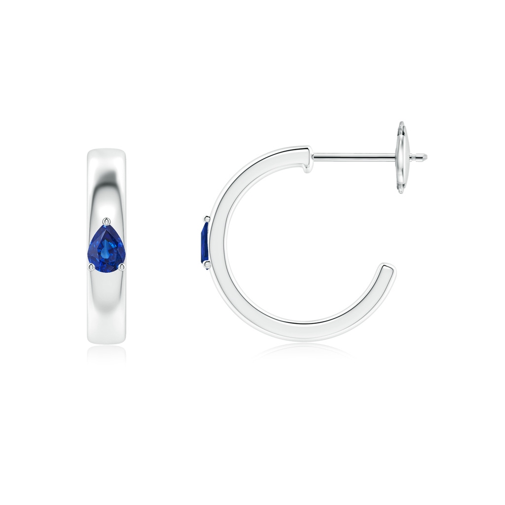 4x3mm AAA Pear Blue Sapphire Solitaire Hoop Earrings in White Gold Side 199