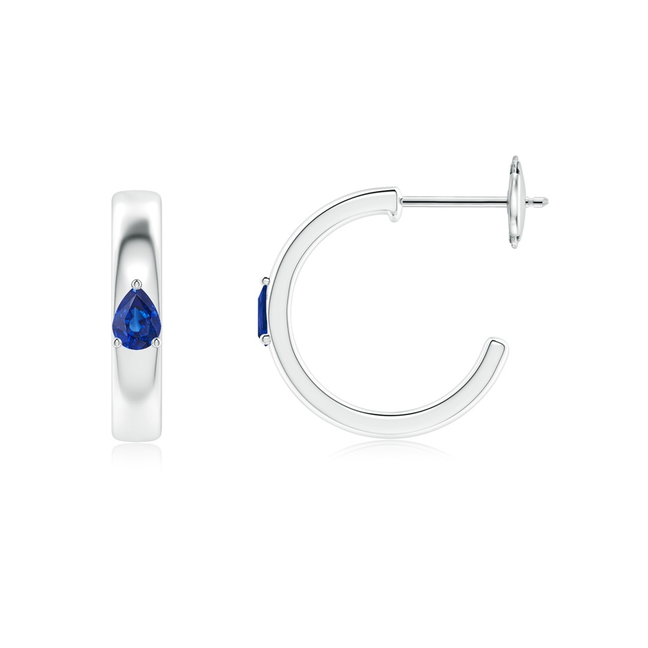 4x3mm AAA Pear Blue Sapphire Solitaire Hoop Earrings in White Gold side 199