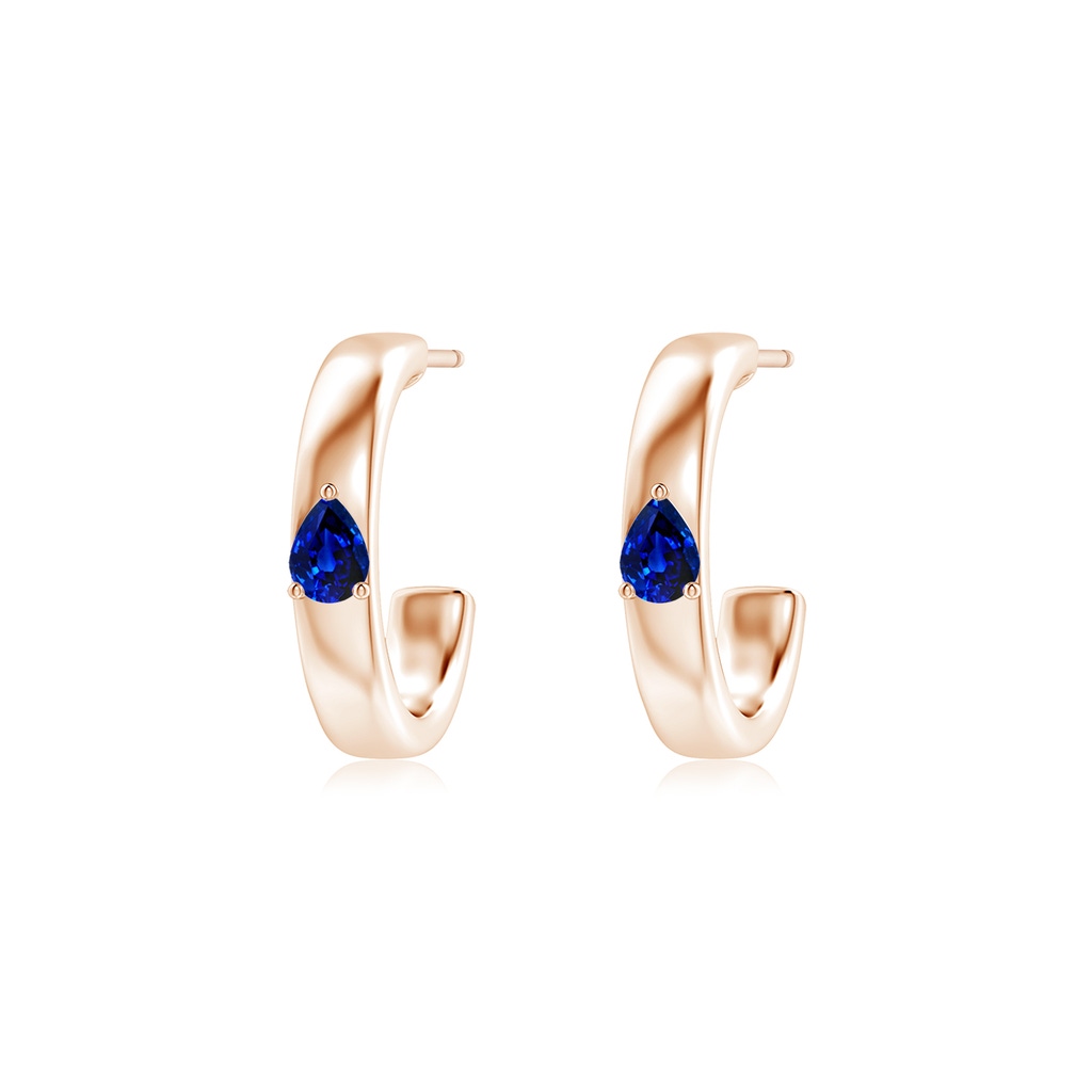 4x3mm AAAA Pear Blue Sapphire Solitaire Hoop Earrings in Rose Gold